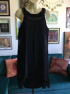 CHAYA size 4 Black Sleeveless Beaded Sheer Chiffon Overlay Cocktail Dress